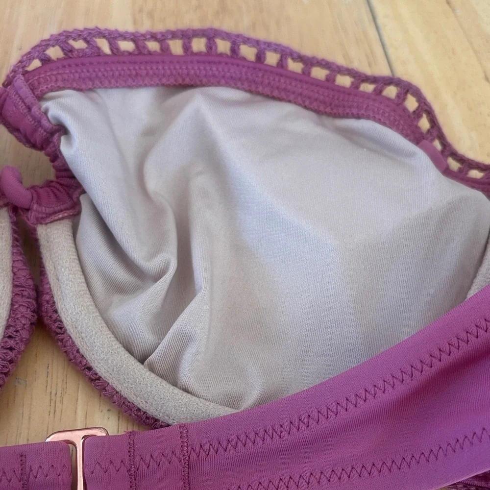 Shade & Shore Mauve crochet bando bikini with straps optional size 34 B